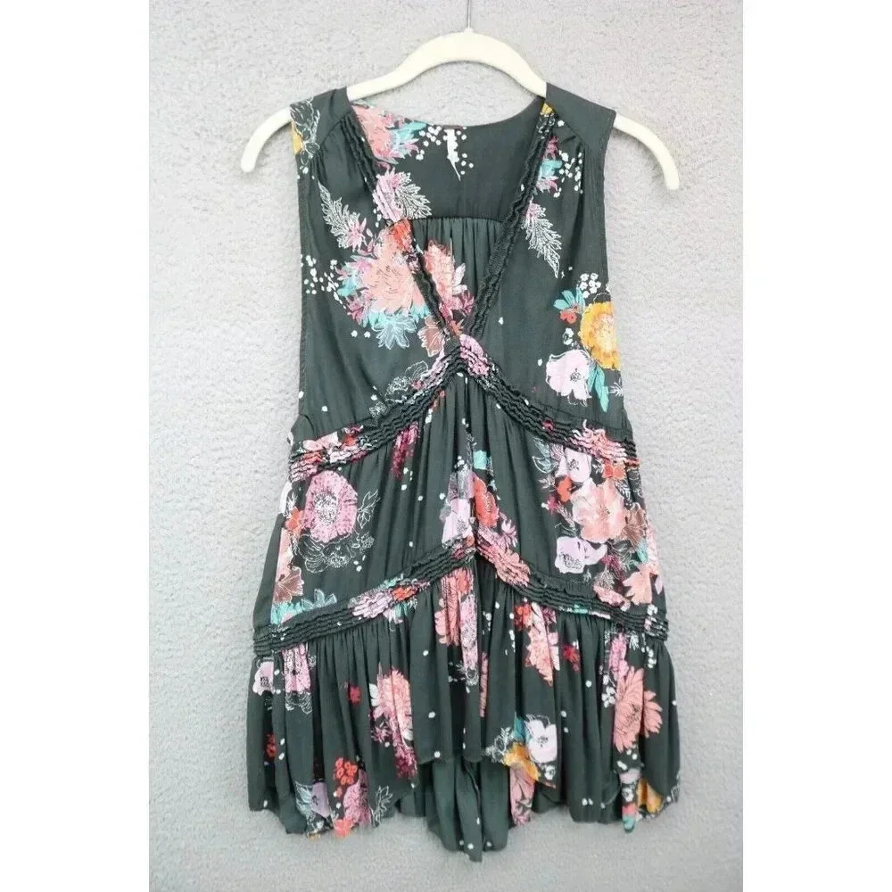Free People Sleeveless V-Neck Babydoll Tunic-XS-Asymmetrical Hemline-Whimsigoth